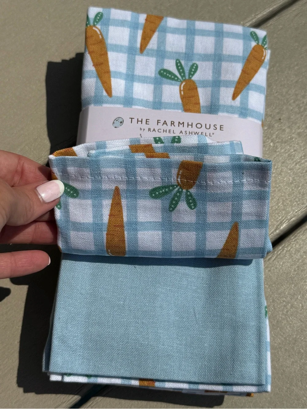 Farmhouse Rachel Ashwell Blue Gingham Carrot Print Easter Spring 8 pc Napkins